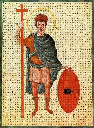 Miniature reprsentant Louis dit le Pieux se dtachant sur un texte sacr - cole de Fulda